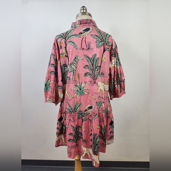 Fox & Hen Pink Animal & Leaf Print Dress Size XLarge - Picture 3 of 16